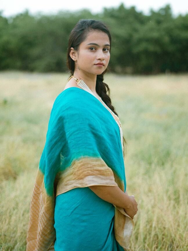 Green Ombre Pure Linen Saree