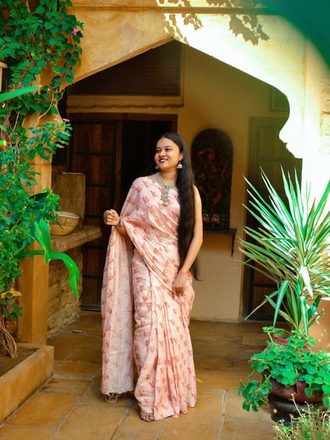 Peach Blossom Pure Linen Saree