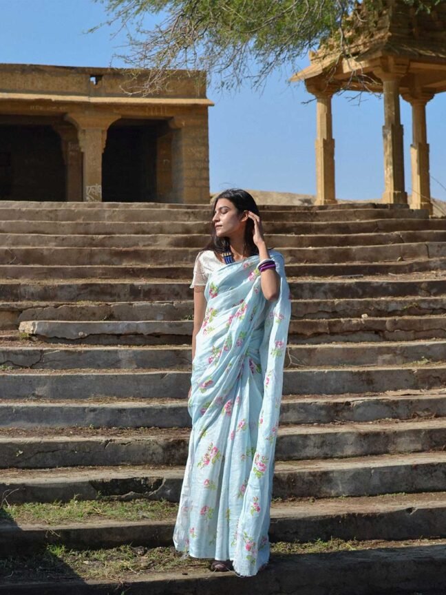 Sky Kissed Rose Pure Linen Saree
