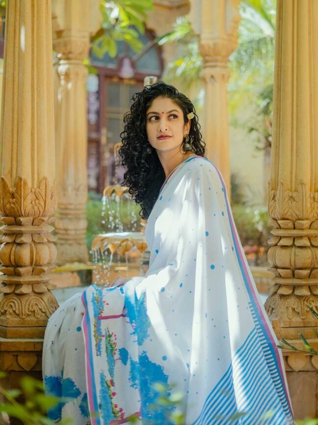 Tree of Life Pure Linen Saree