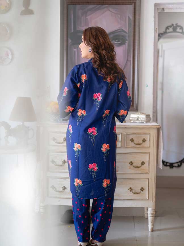 English Rose Blue Striped with Salwar Set