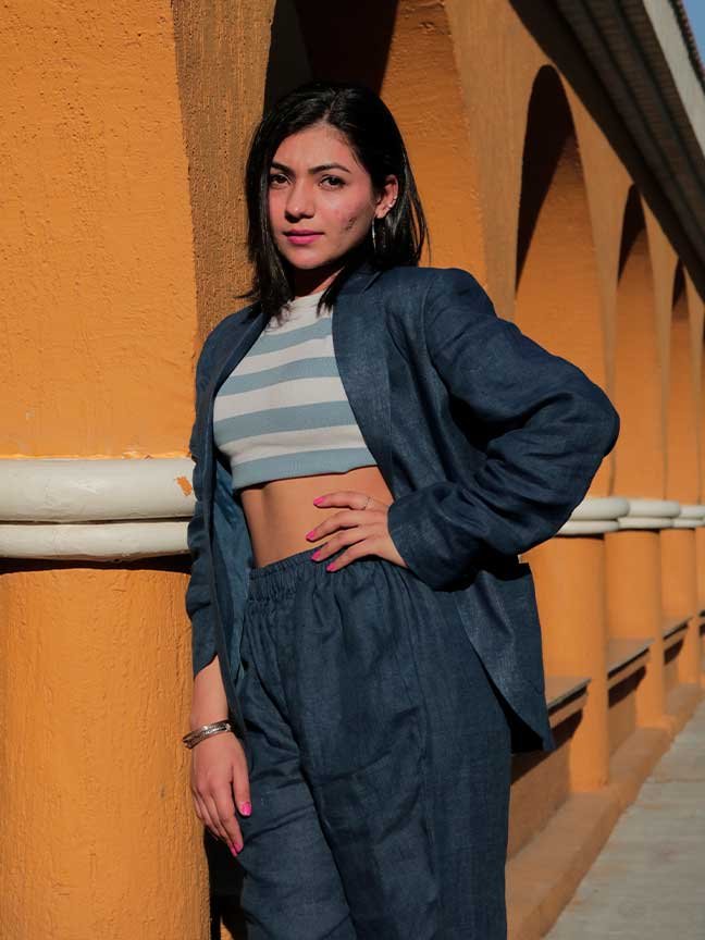 Indigo midnight linen blazer set
