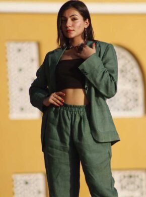 Olive green midnight linen blazer set