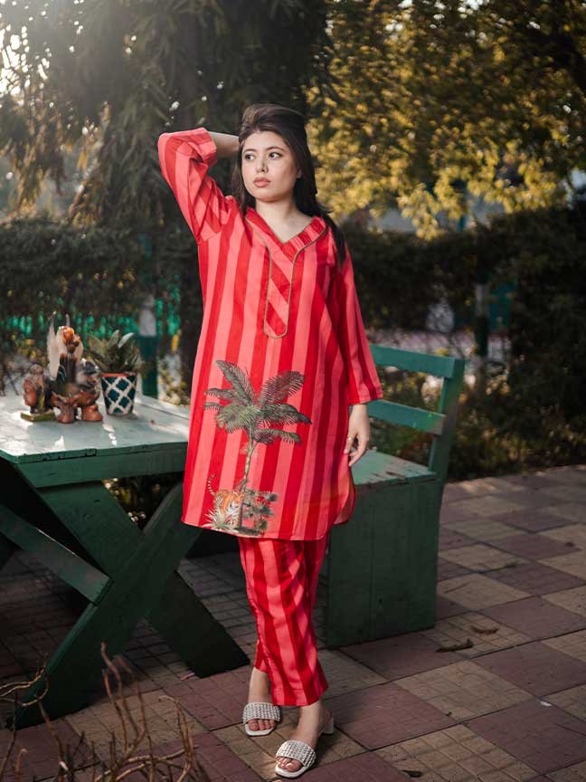 Red Tiger Print Coord Set