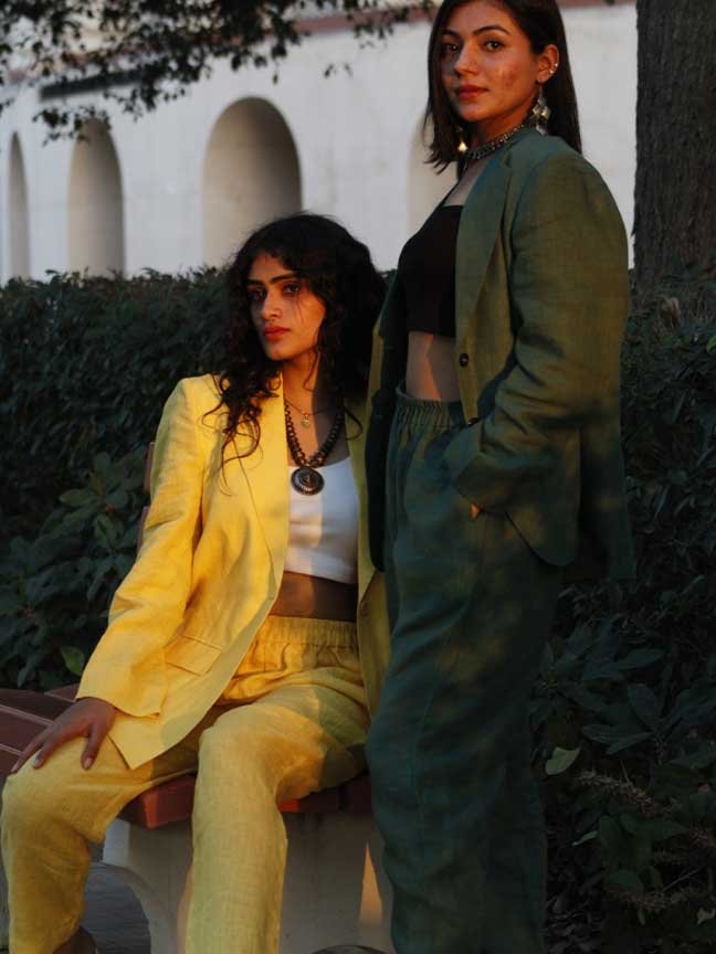 Sunset yellow linen blazer set